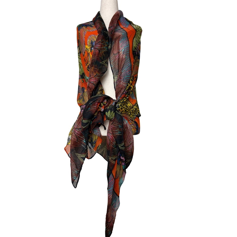 Butterfly‎ Animal Print Oversized Scarf Orange Yellow Sheer Wrap Shawl